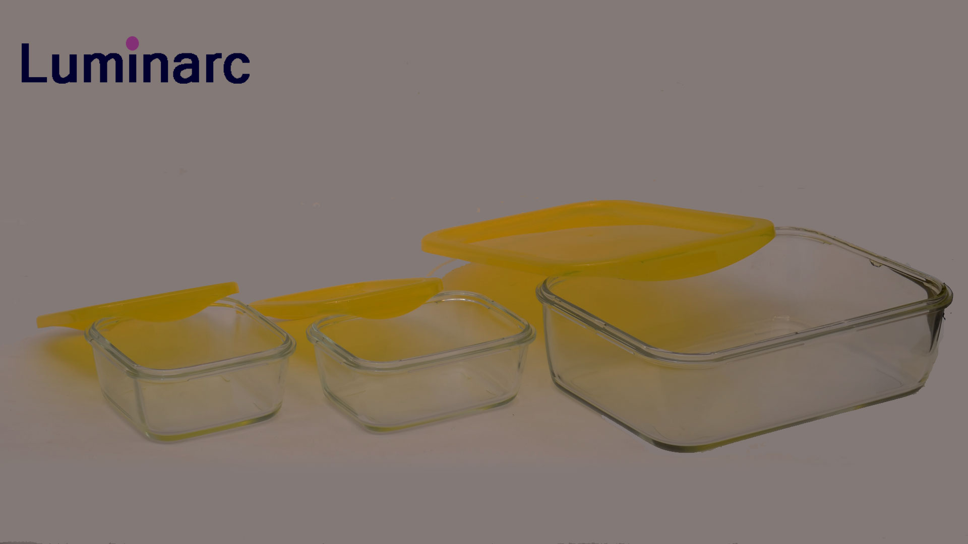 Luminarc yellow Keep'N'box rectangular & squared glass storage box set#j5101#